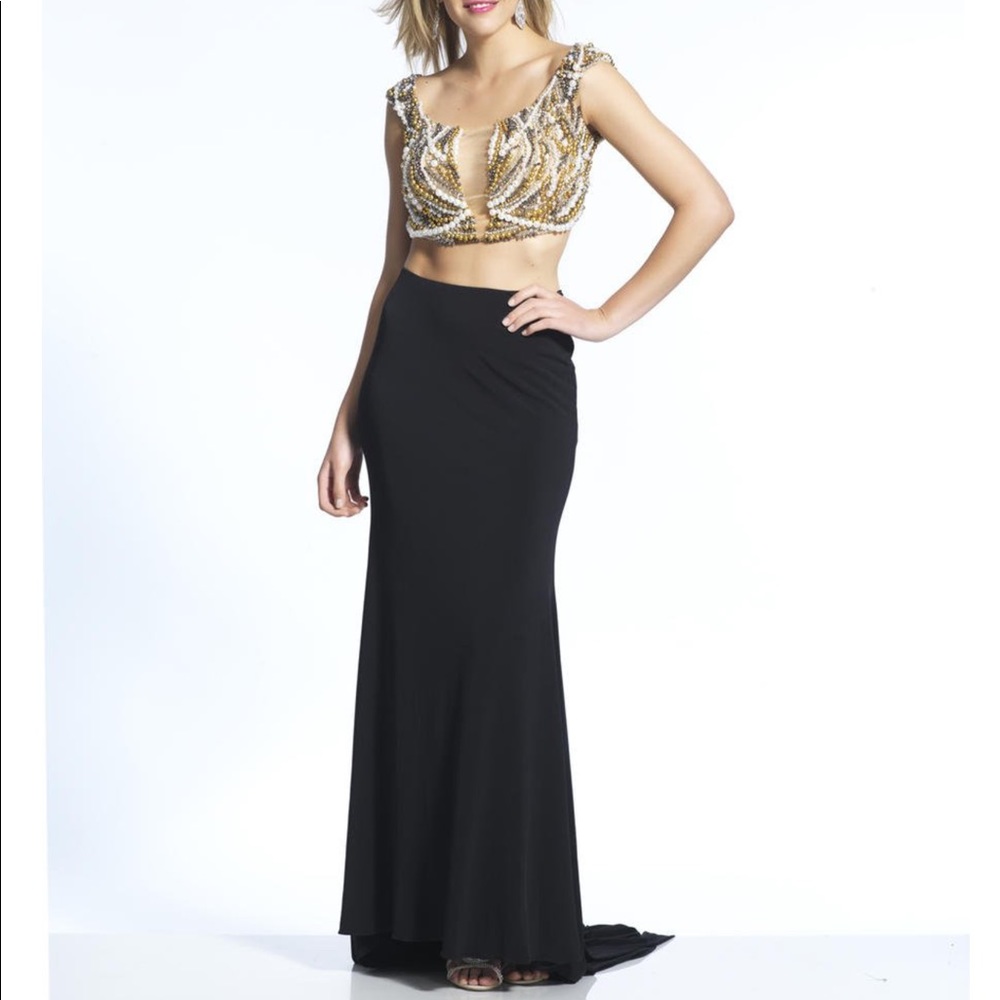 New Dave & Johnny 2 piece prom dress black